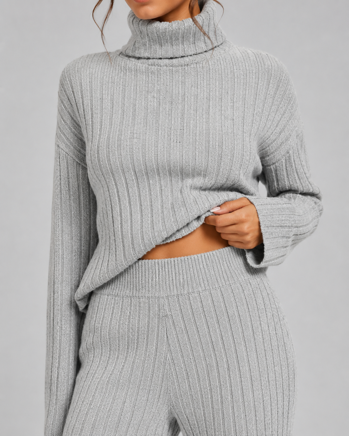 Feathorne Women's Juniper Knitted Co-Ord Set - ribbed knit detail close-up