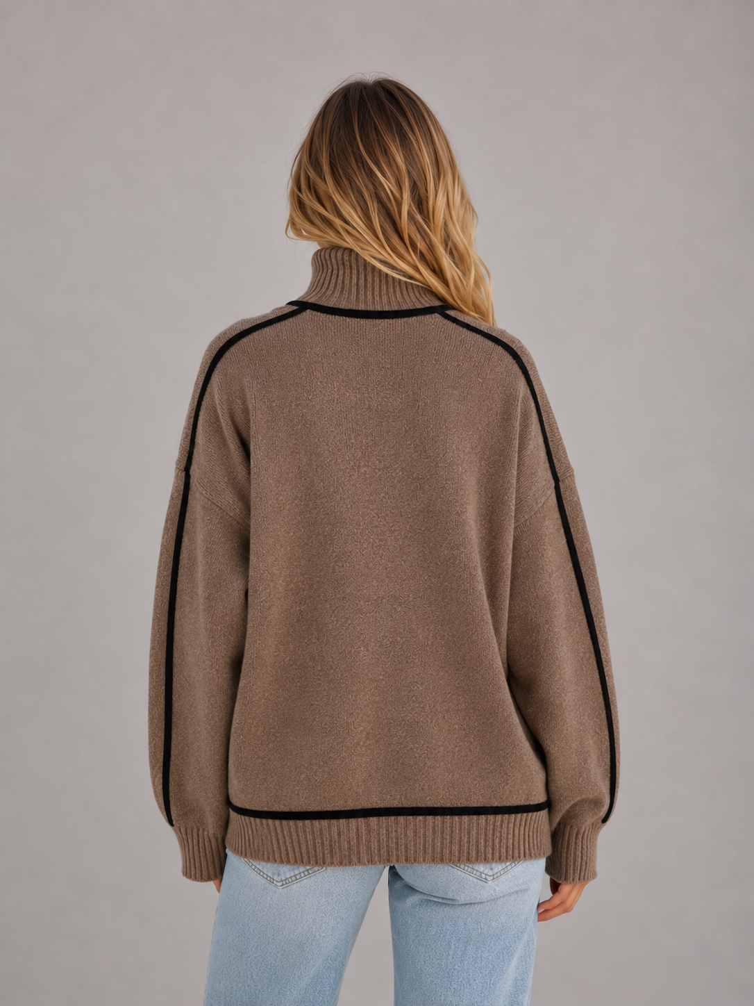 Feathorne Women's Oversized Contrast Trim Roll Neck Jumper - view 2