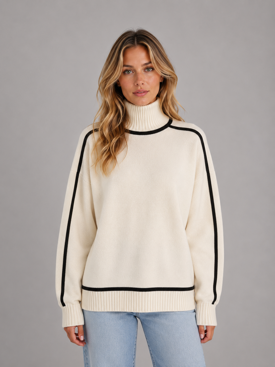 Feathorne Women's Oversized Contrast Trim Roll Neck Jumper - view 3