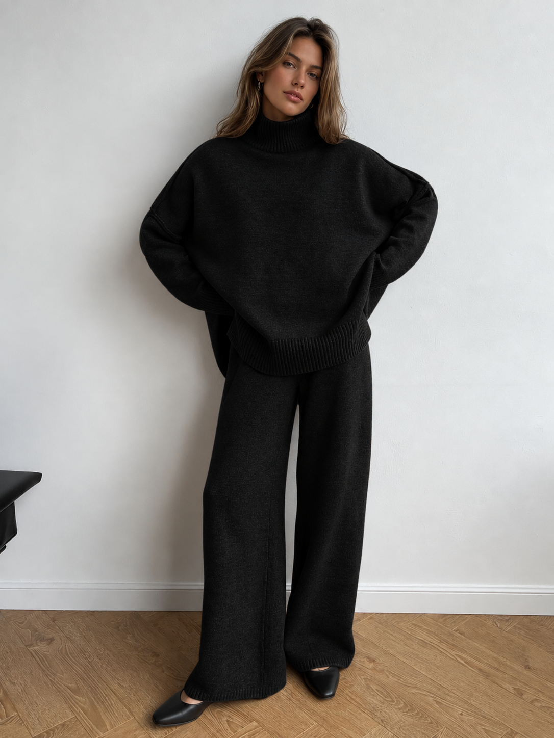 Feathorne Women's Oversized Turtleneck Knit Pants Set - view 10