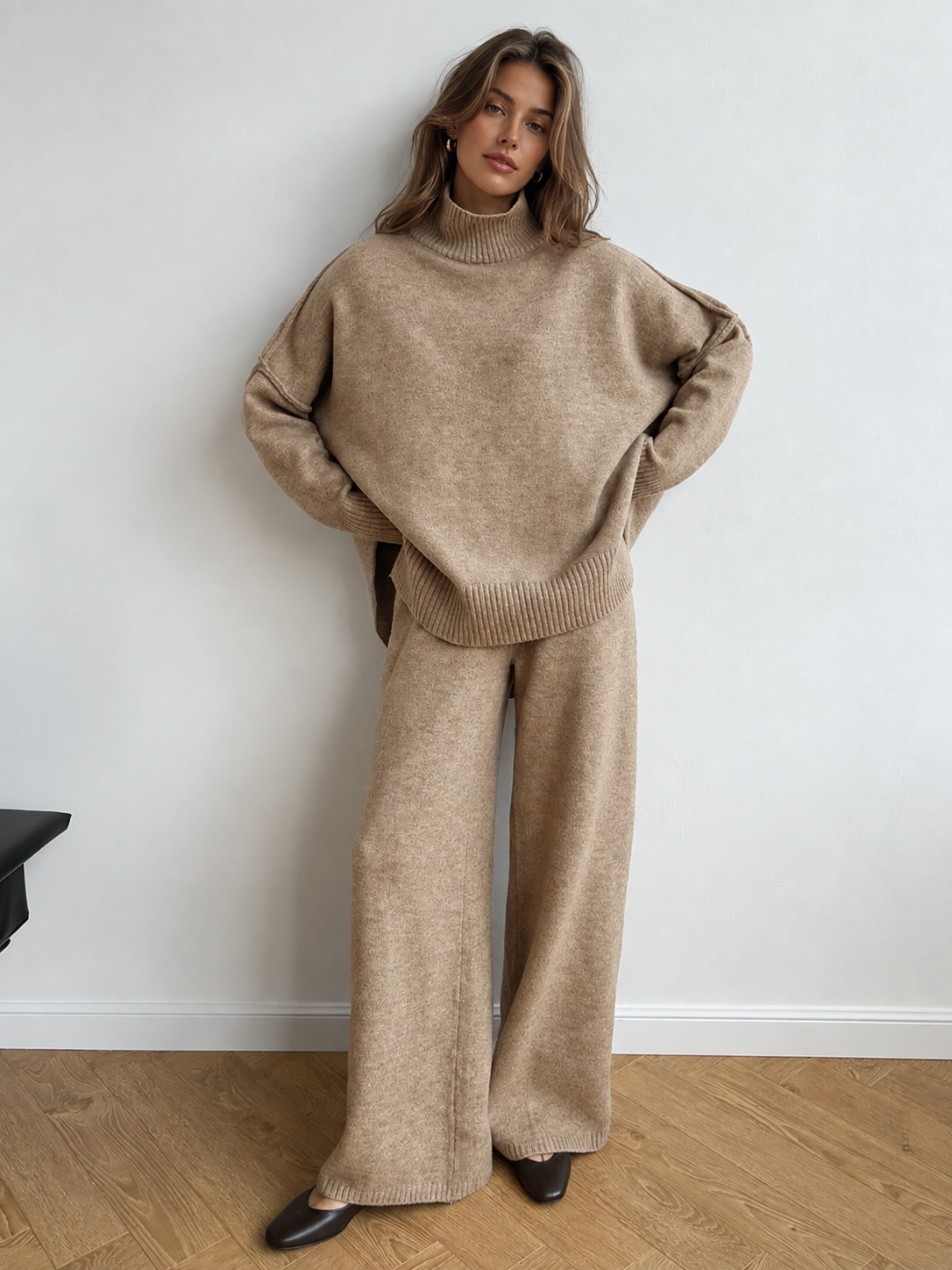Feathorne Women's Oversized Turtleneck Knit Pants Set - view 2