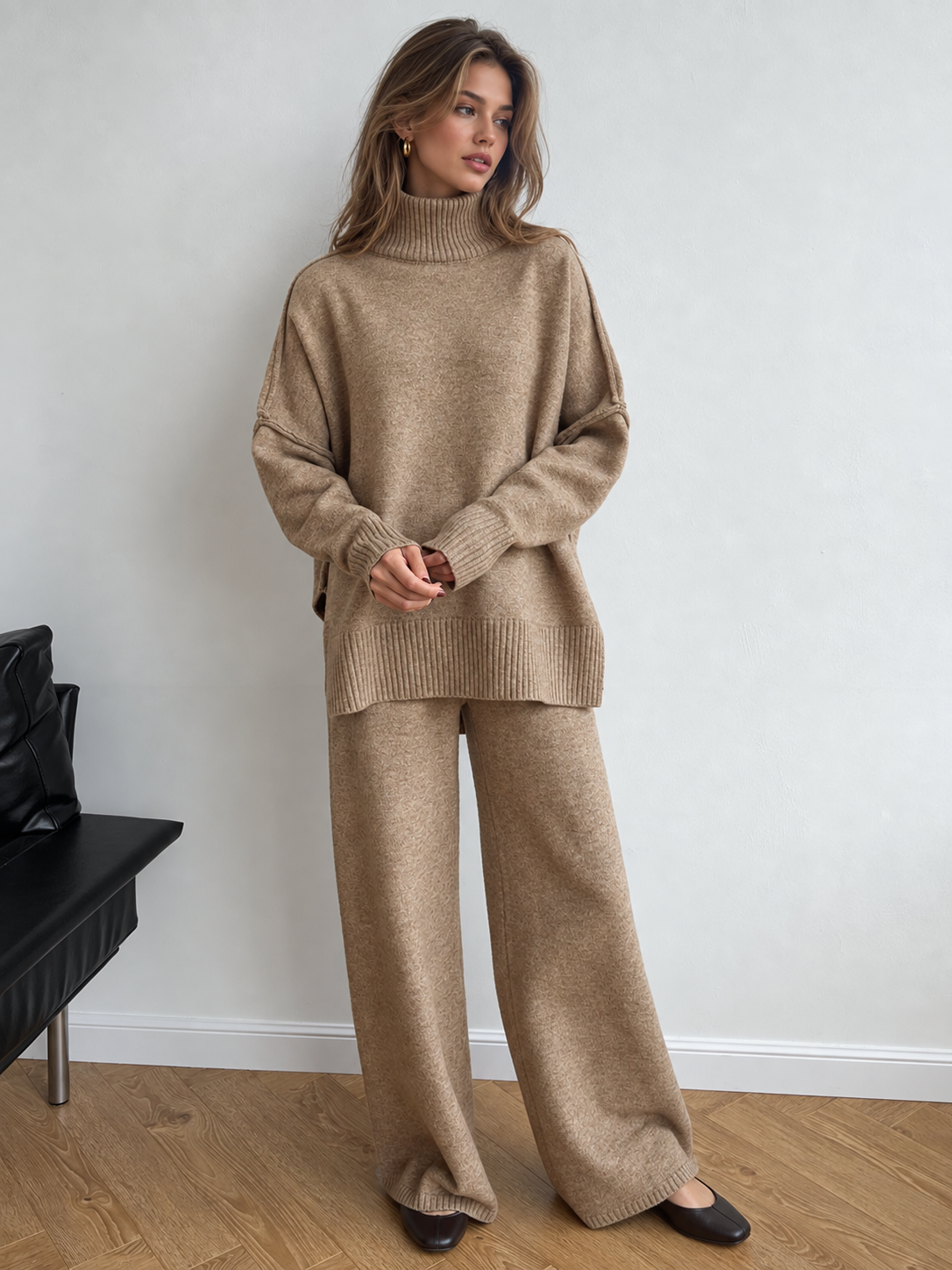 Feathorne Women's Oversized Turtleneck Knit Pants Set - view 4