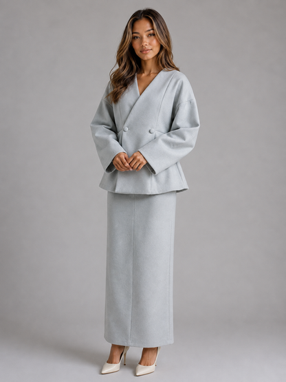 Feathorne Women's Peplum Jacket Maxi Pencil Skirt Suit - view 5