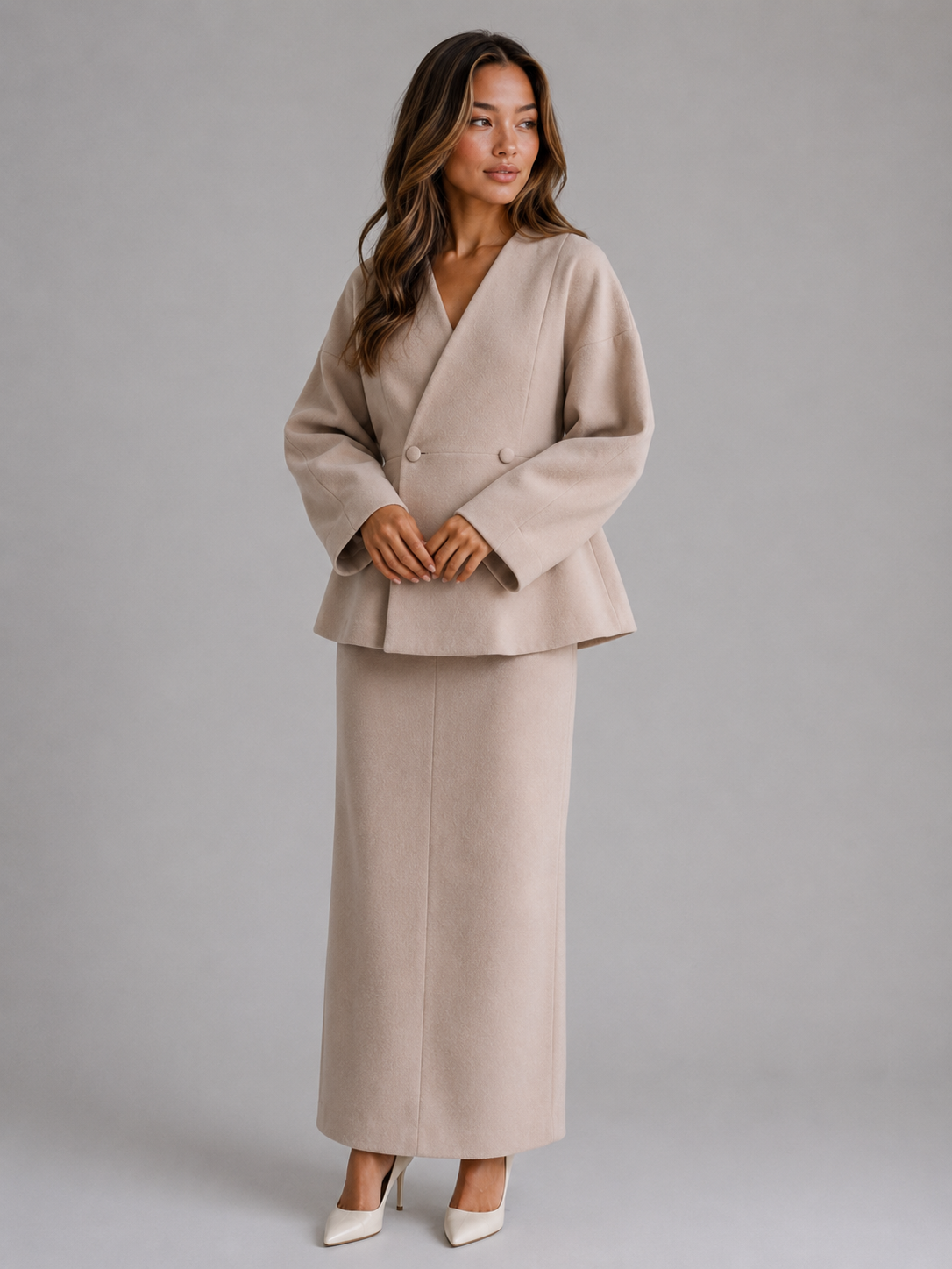 Feathorne Women's Peplum Jacket Maxi Pencil Skirt Suit - view 4