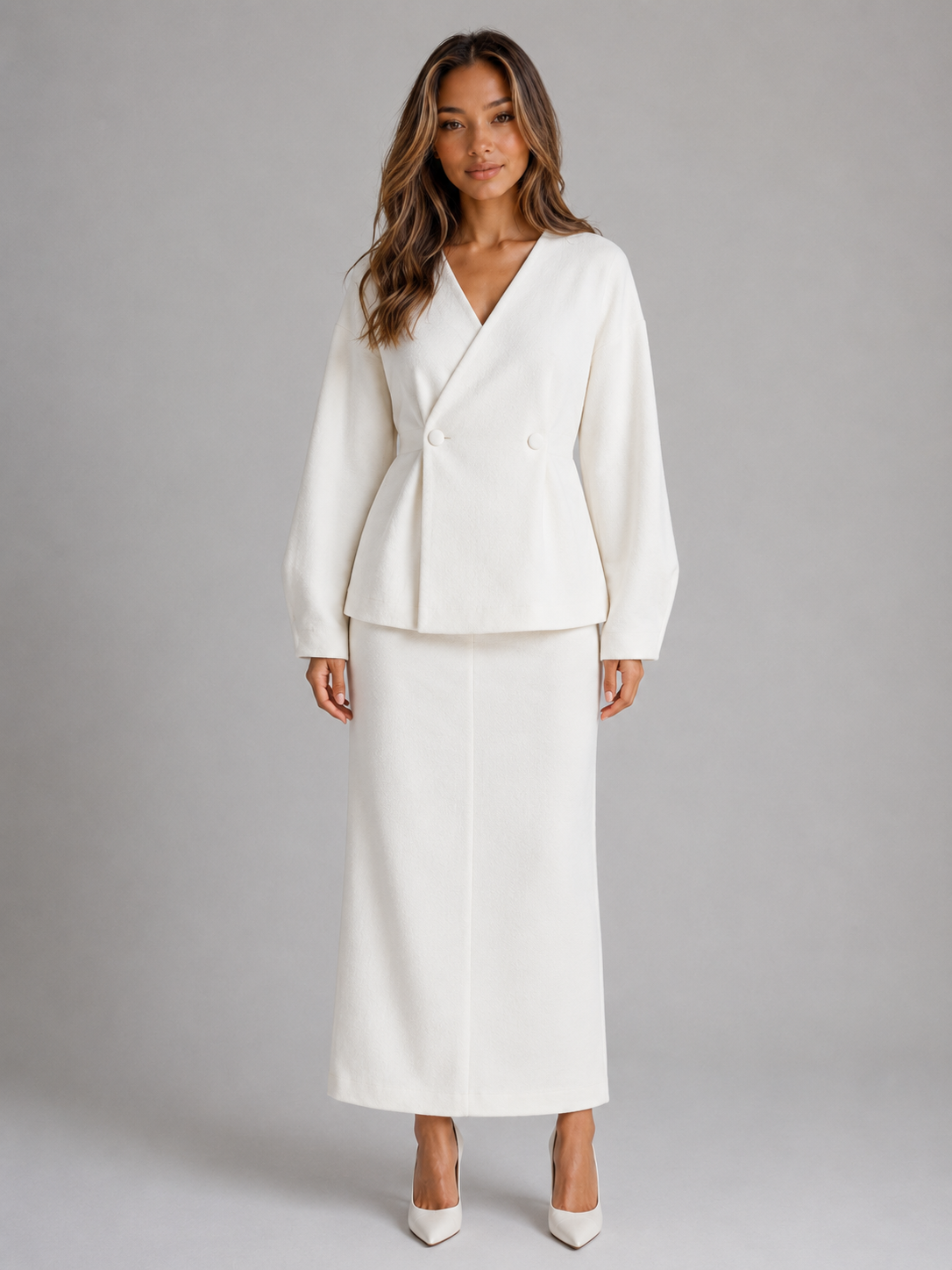 Feathorne Women's Peplum Jacket Maxi Pencil Skirt Suit - view 1