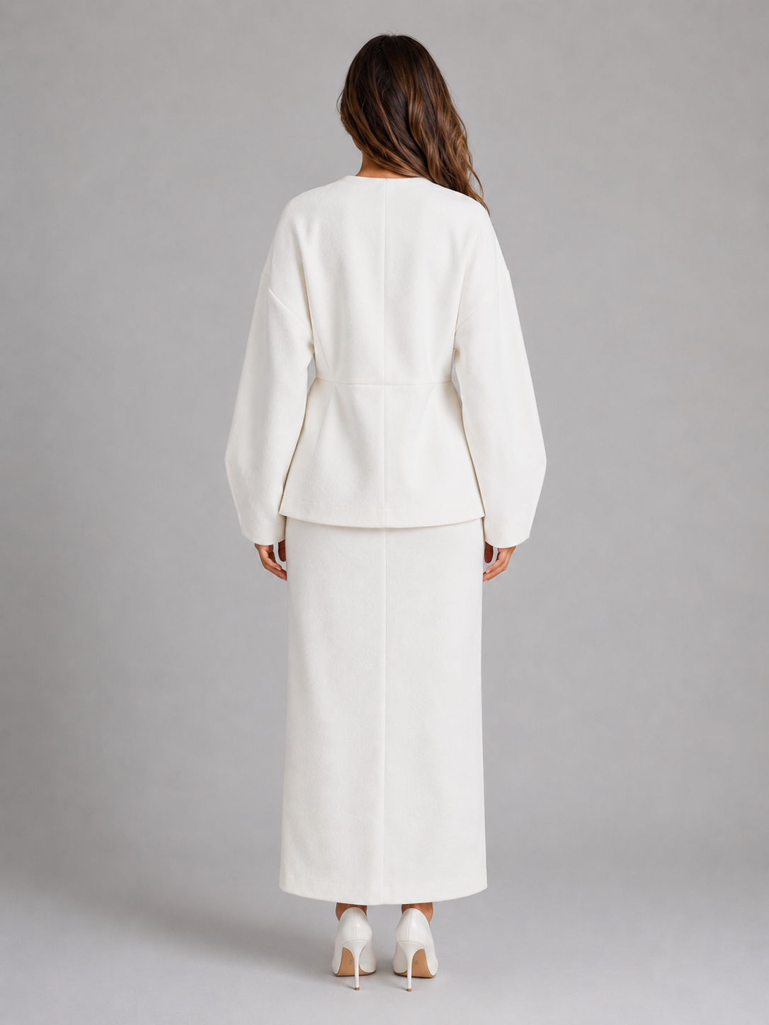 Feathorne Women's Peplum Jacket Maxi Pencil Skirt Suit - view 2
