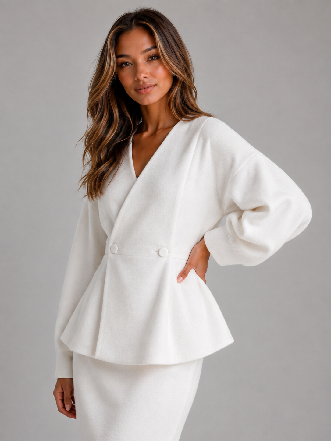 Feathorne Women's Peplum Jacket Maxi Pencil Skirt Suit - view 3