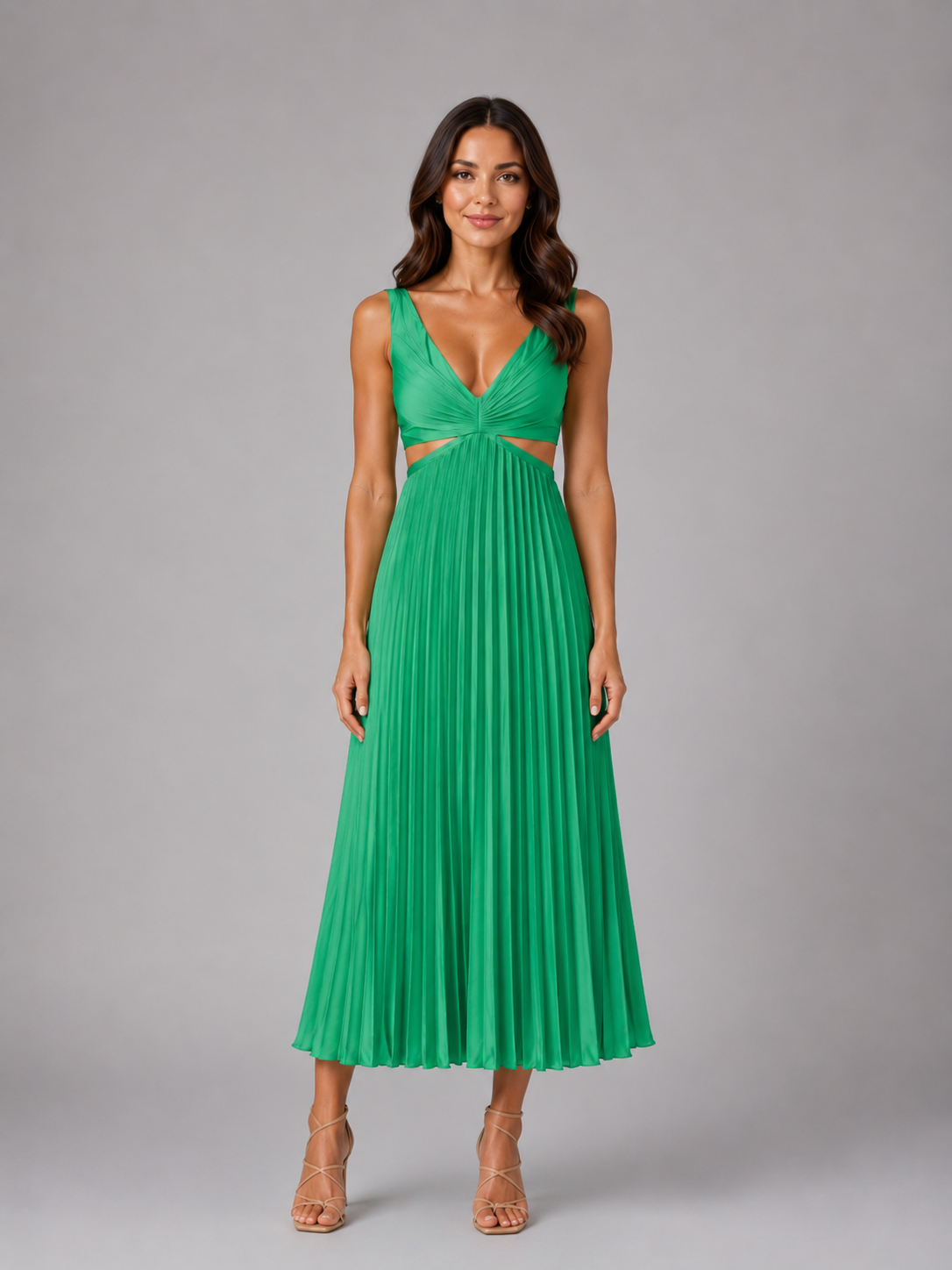 Feathorne Women's Talia Pleated Midi Dress - waist cut-out detail