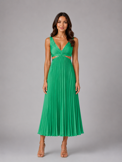 Feathorne Women's Talia Pleated Midi Dress - waist cut-out detail