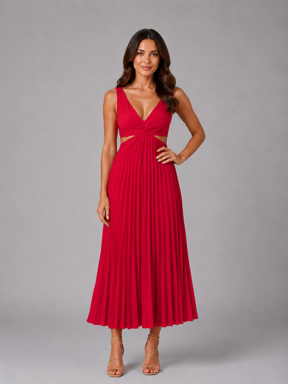 Feathorne Women's Talia Pleated Midi Dress - styled full length view