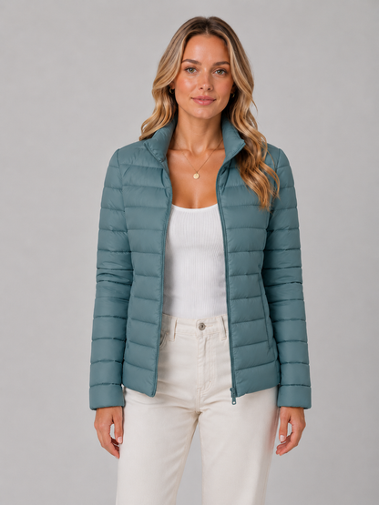 Feathorne Women's Wren Blue Puffer Jacket - front view