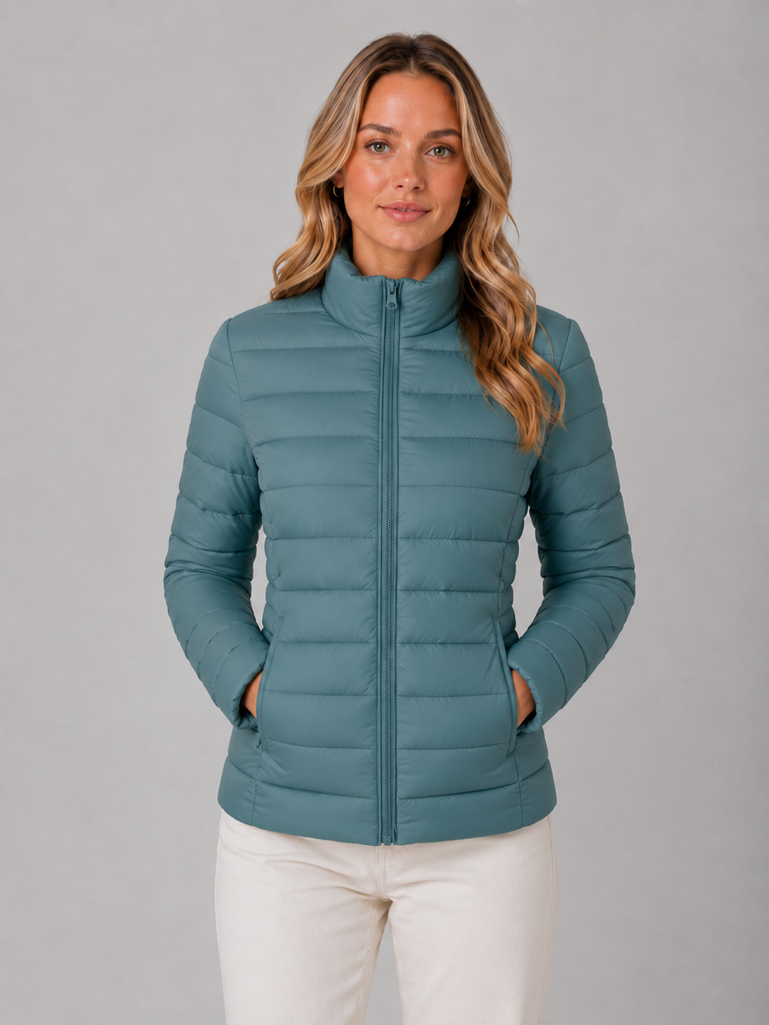 Feathorne Women's Wren Blue Puffer Jacket - back view