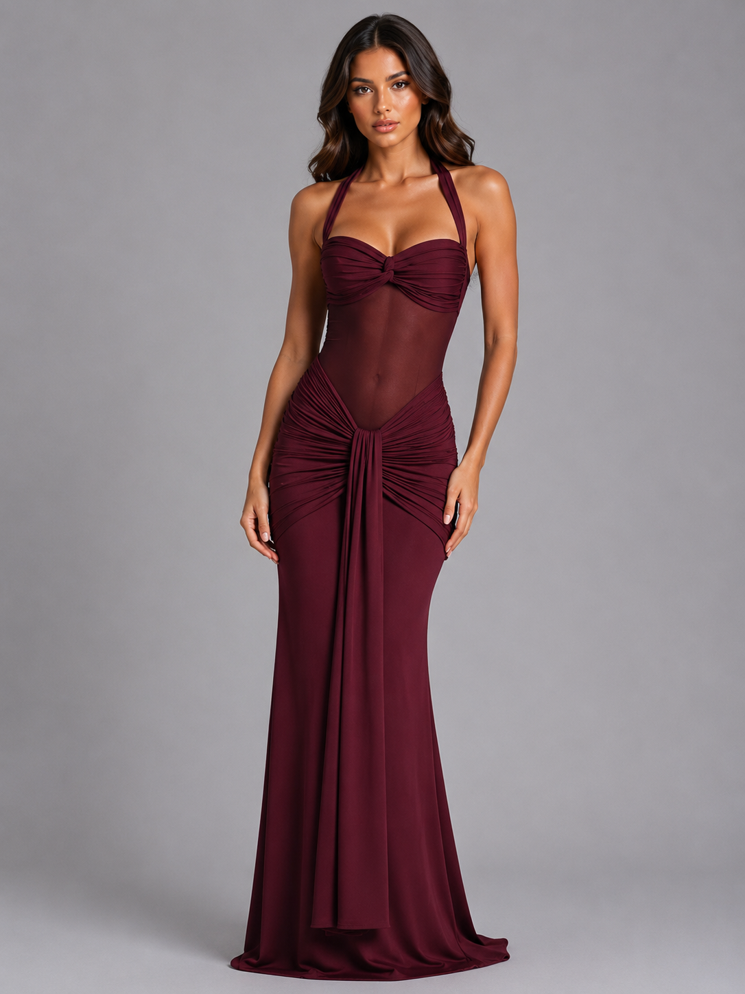 Feathorne Women's Ruched Halter Neck Maxi Dress - view 4