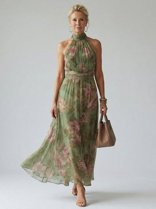 Feathorne Women's Sage Green Halter Neck Midi Dress - front view