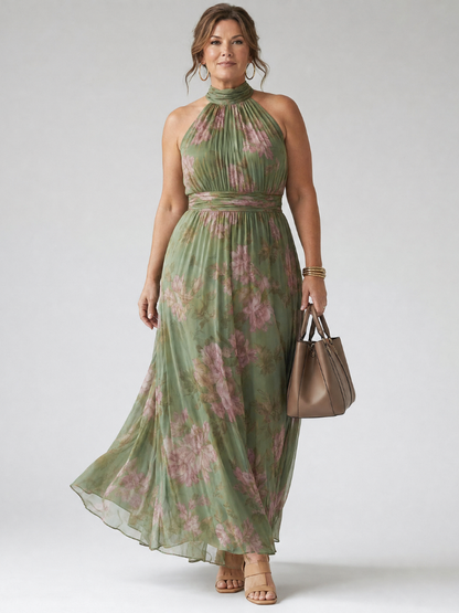 Feathorne Women's Sage Green Halter Neck Midi Dress - alternate front angle