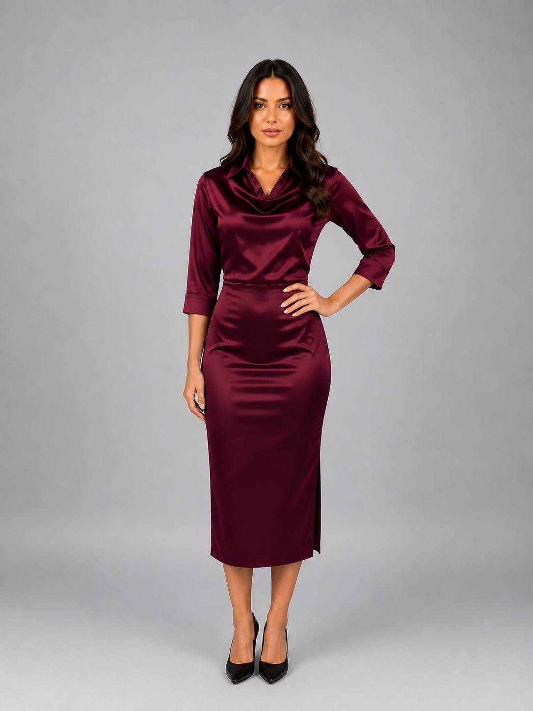Feathorne Women's Satin Cowl Neck Midi Dress - view 6