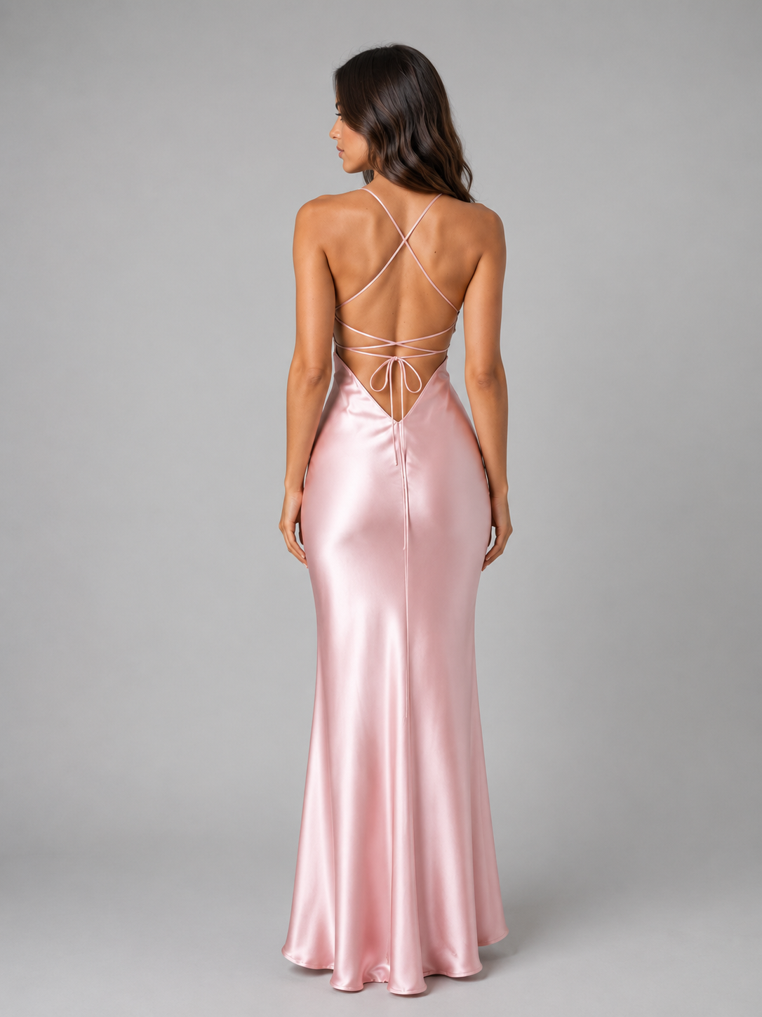 Feathorne Women's Satin Lace-Up Open Back Maxi Dress - view 2