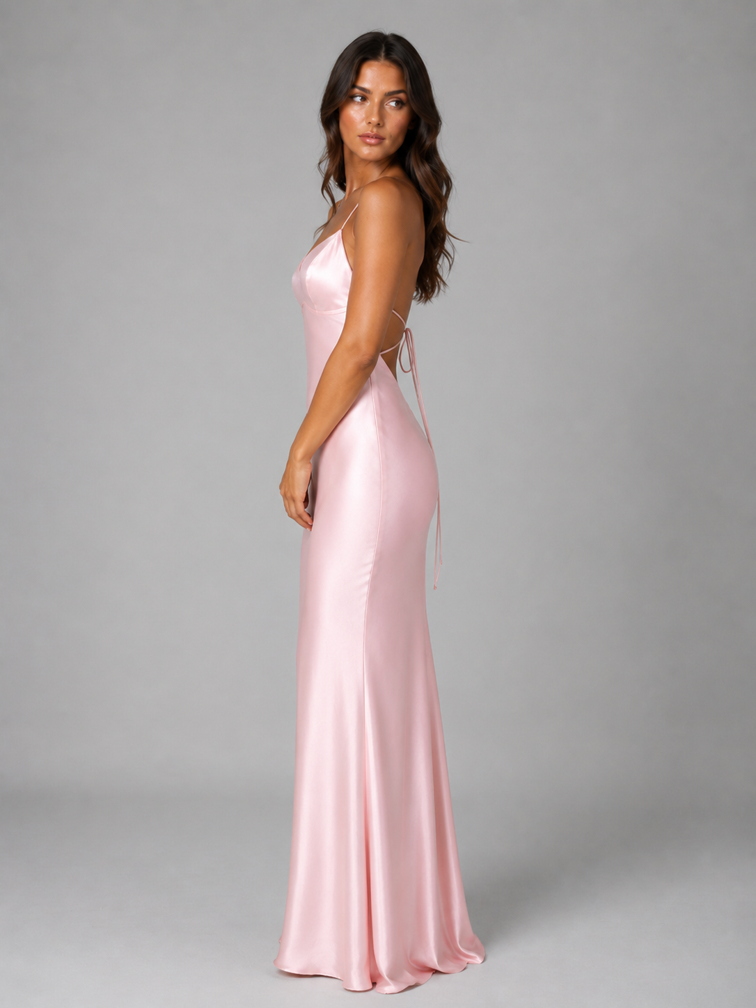 Feathorne Women's Satin Lace-Up Open Back Maxi Dress - view 3
