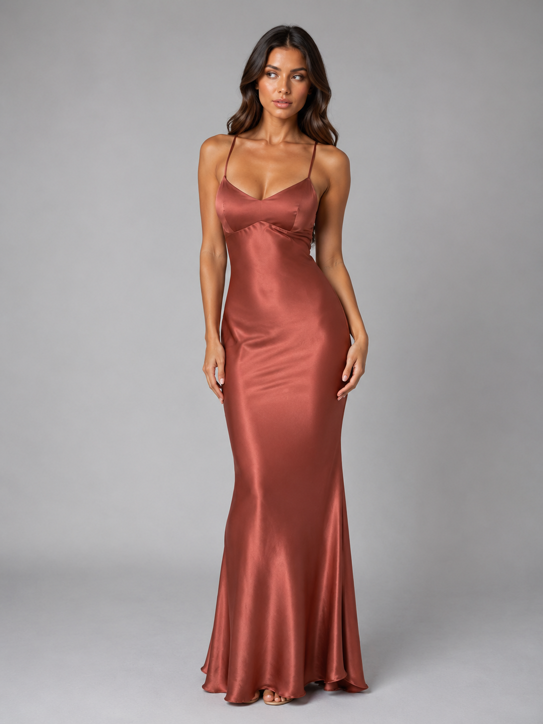 Feathorne Women's Satin Lace-Up Open Back Maxi Dress - view 5