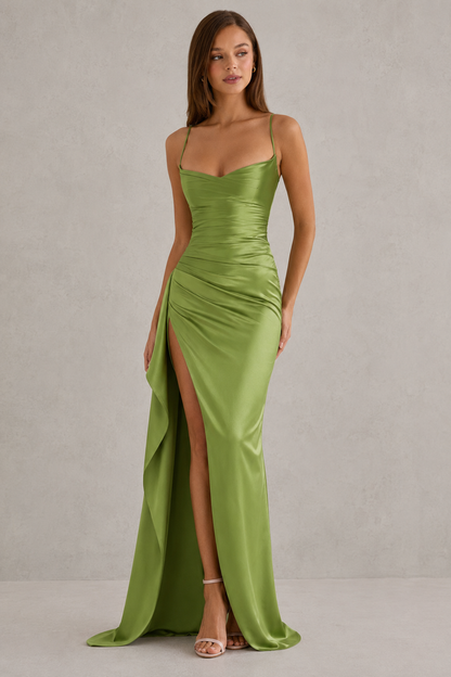 Women's Satin Maxi Dress Rosalind – Fluid Draped Evening Elegance