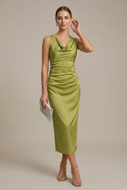 Women's Satin Midi Dress Genevieve  – Soft Sculpted Evening Grace
