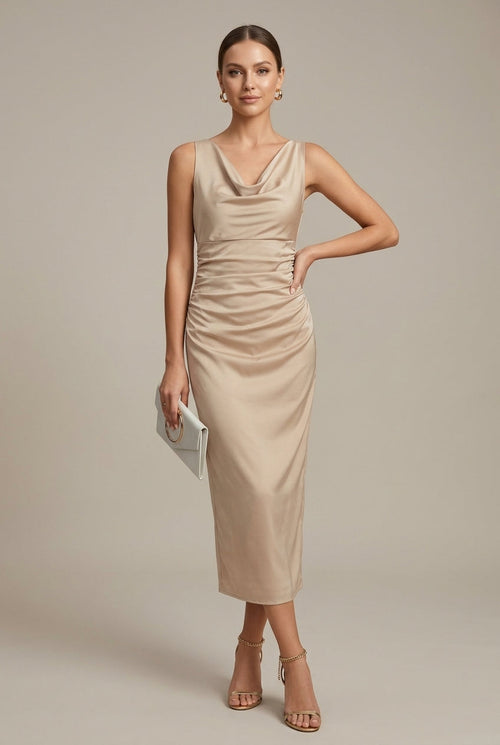 Women's Satin Midi Dress Genevieve  – Soft Sculpted Evening Grace