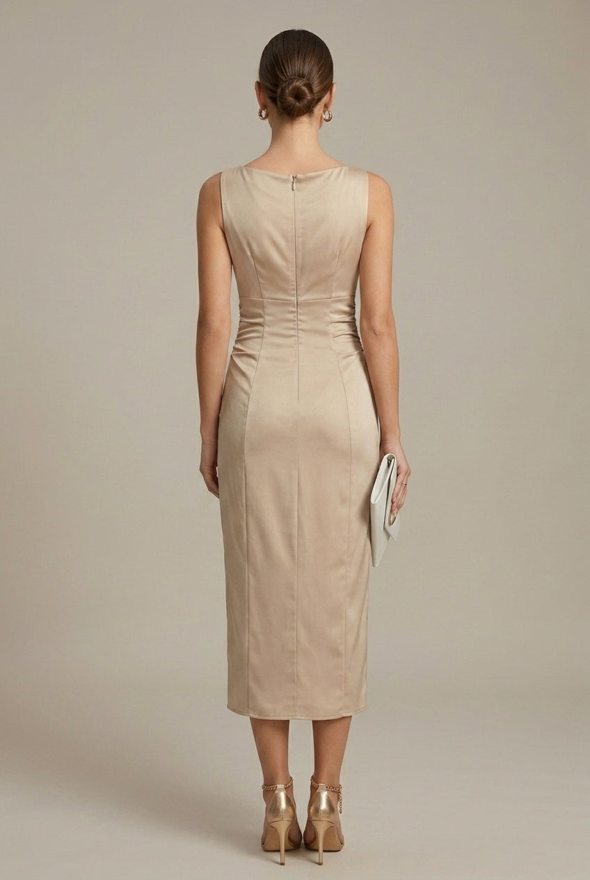 Women's Satin Midi Dress Genevieve  – Soft Sculpted Evening Grace