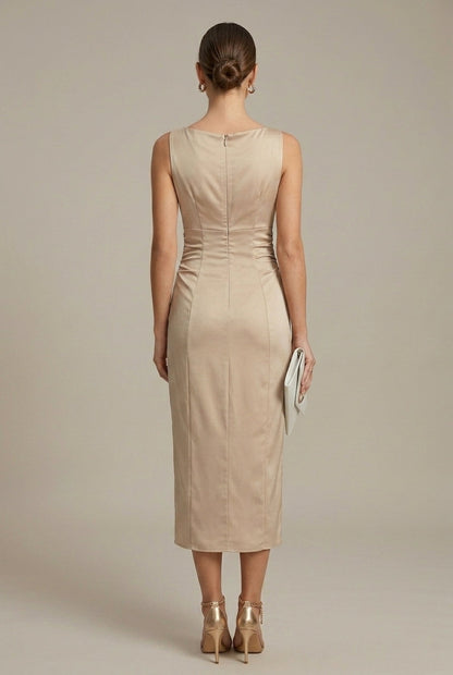 Women's Satin Midi Dress Genevieve  – Soft Sculpted Evening Grace