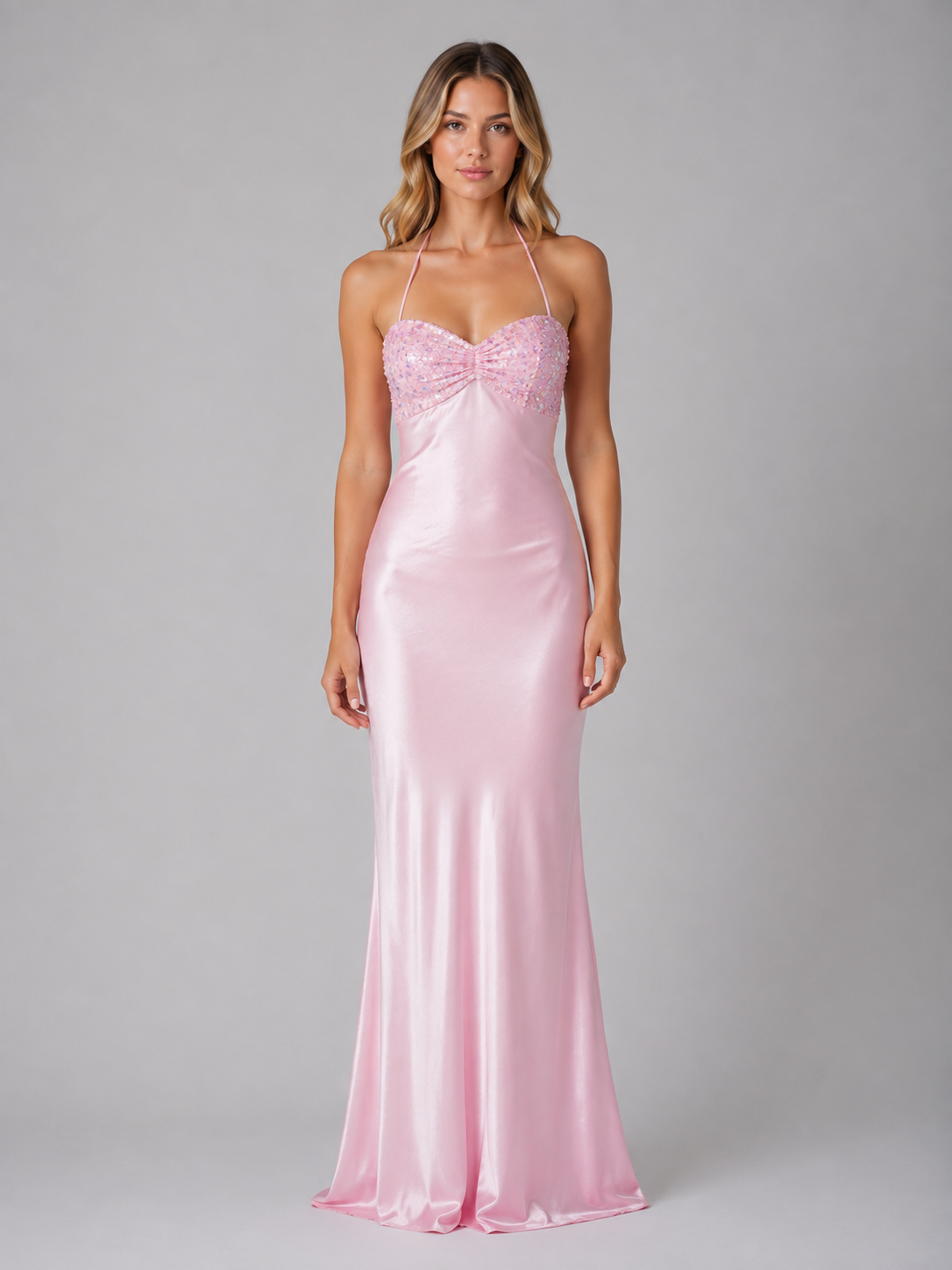 Feathorne Women's Pink Sequin Halter Maxi Dress - view 1