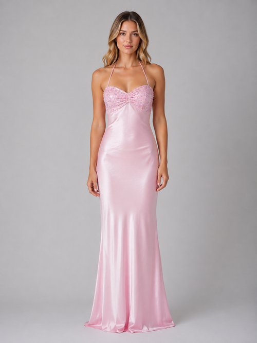 Feathorne Women's Pink Sequin Halter Maxi Dress - view 1