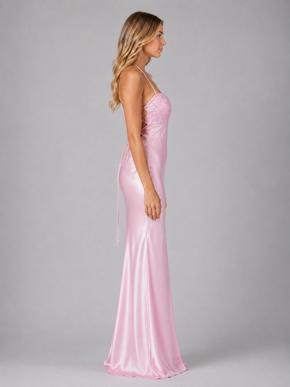 Feathorne Women's Pink Sequin Halter Maxi Dress - view 3