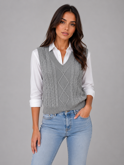 Feathorne Women's Marigold Sleeveless Cable Knit Sweater Vest - front view style