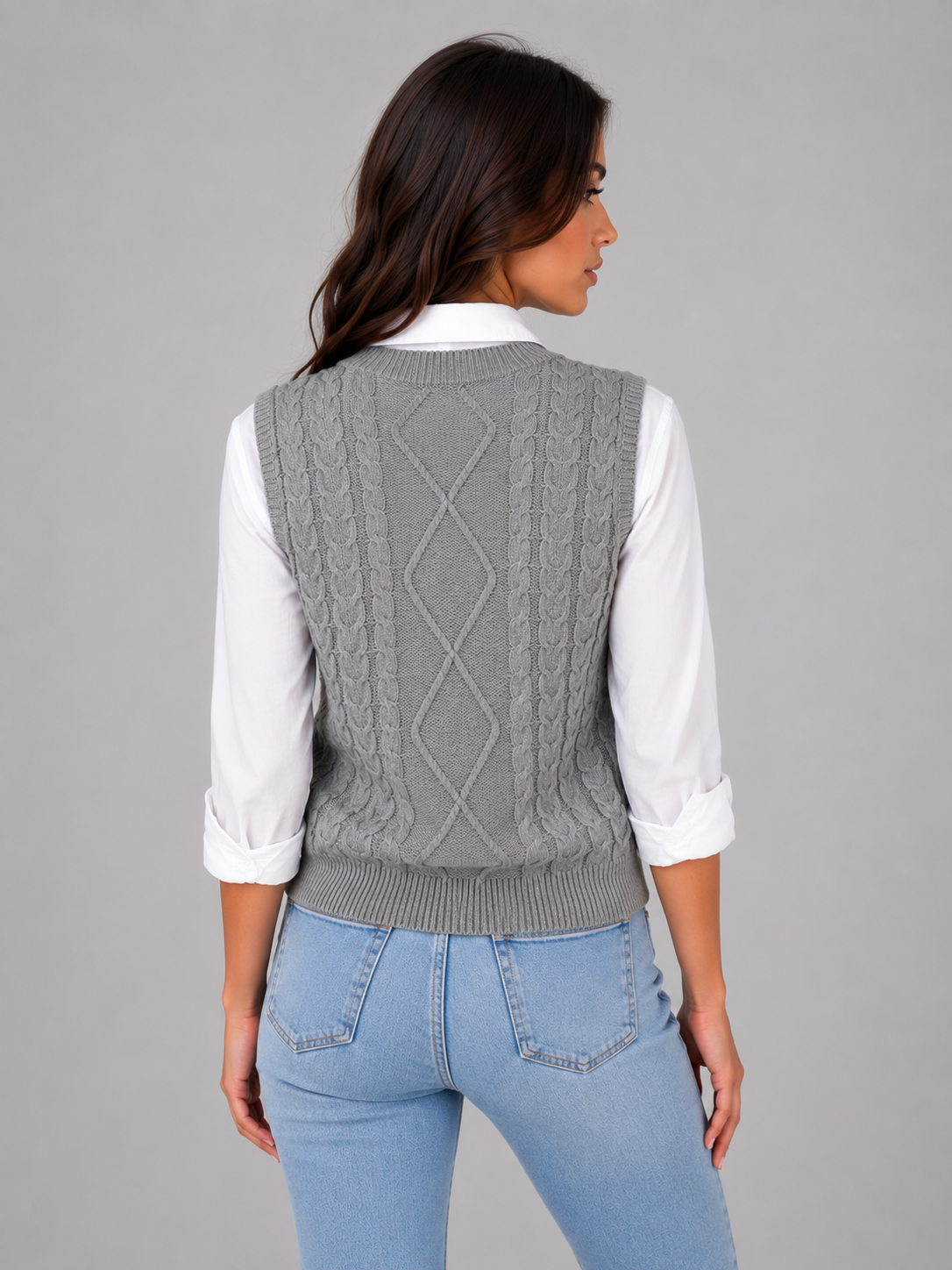 Feathorne Women's Marigold Sleeveless Cable Knit Sweater Vest - side view style
