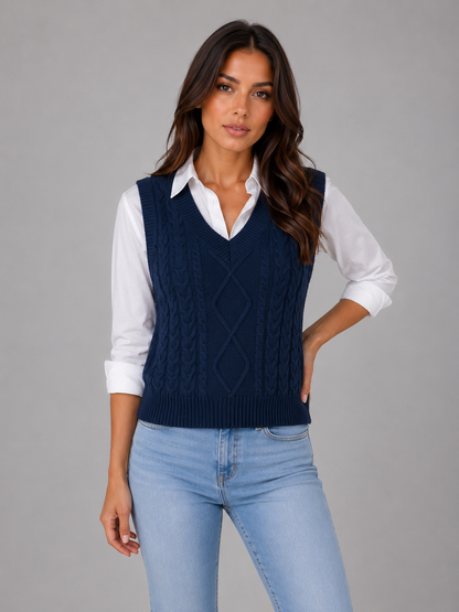 Feathorne Women's Marigold Sleeveless Cable Knit Sweater Vest - alternate colourway