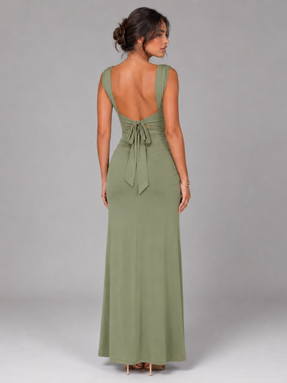 Feathorne Women's Willow Green Square Neck Maxi Dress - back view
