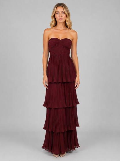 Feathorne Women's Burgundy Strapless Tiered Maxi Dress - view 1