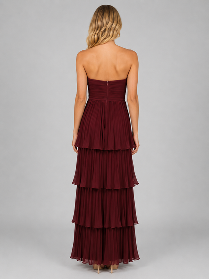 Feathorne Women's Burgundy Strapless Tiered Maxi Dress - view 2