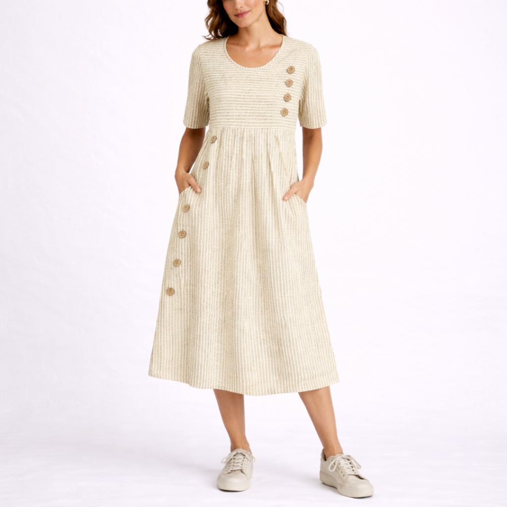 Women's Striped Midi Dress Eleanor by Feathorne - front