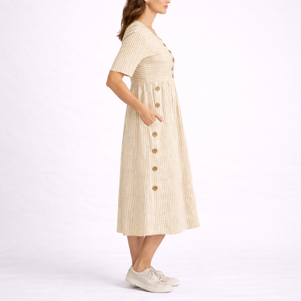 Women's Striped Midi Dress Eleanor by Feathorne - side