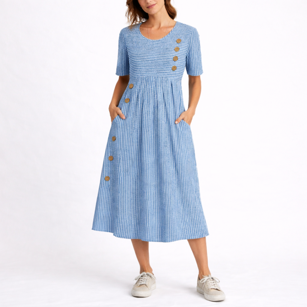 Women's Striped Midi Dress Eleanor by Feathorne - front