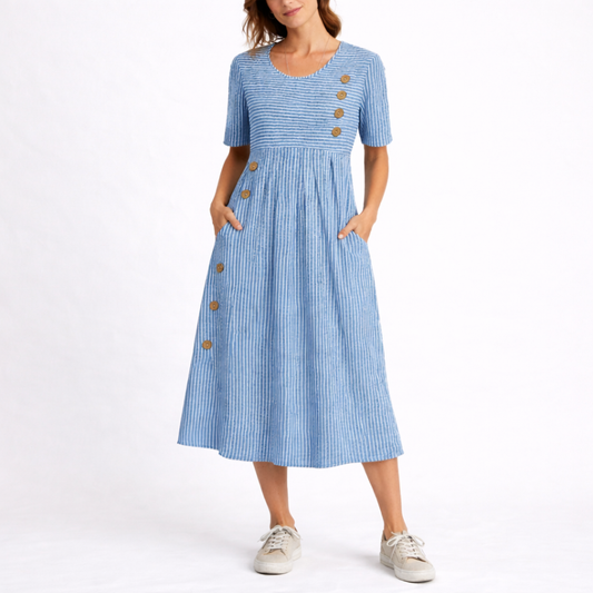 Women's Striped Midi Dress Eleanor by Feathorne - front