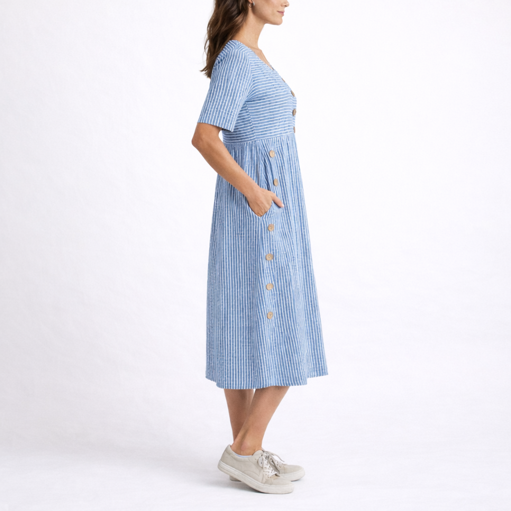 Women's Striped Midi Dress Eleanor by Feathorne - side