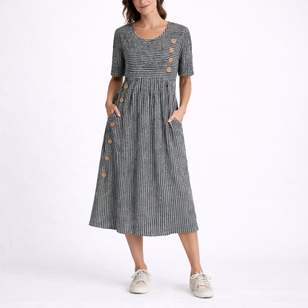Women's Striped Midi Dress Eleanor by Feathorne - front