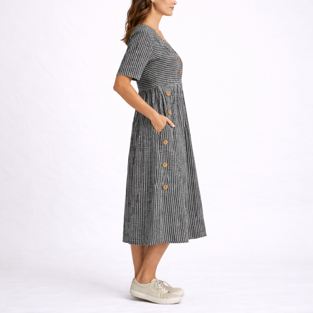 Women's Striped Midi Dress Eleanor by Feathorne - side