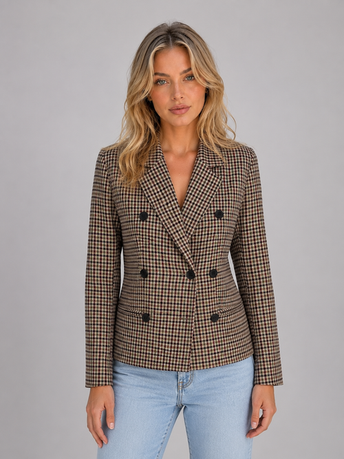 Feathorne Women's Taupe Checked Double Breasted Blazer - view 1