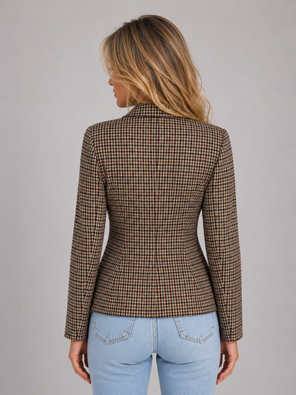 Feathorne Women's Taupe Checked Double Breasted Blazer - view 2