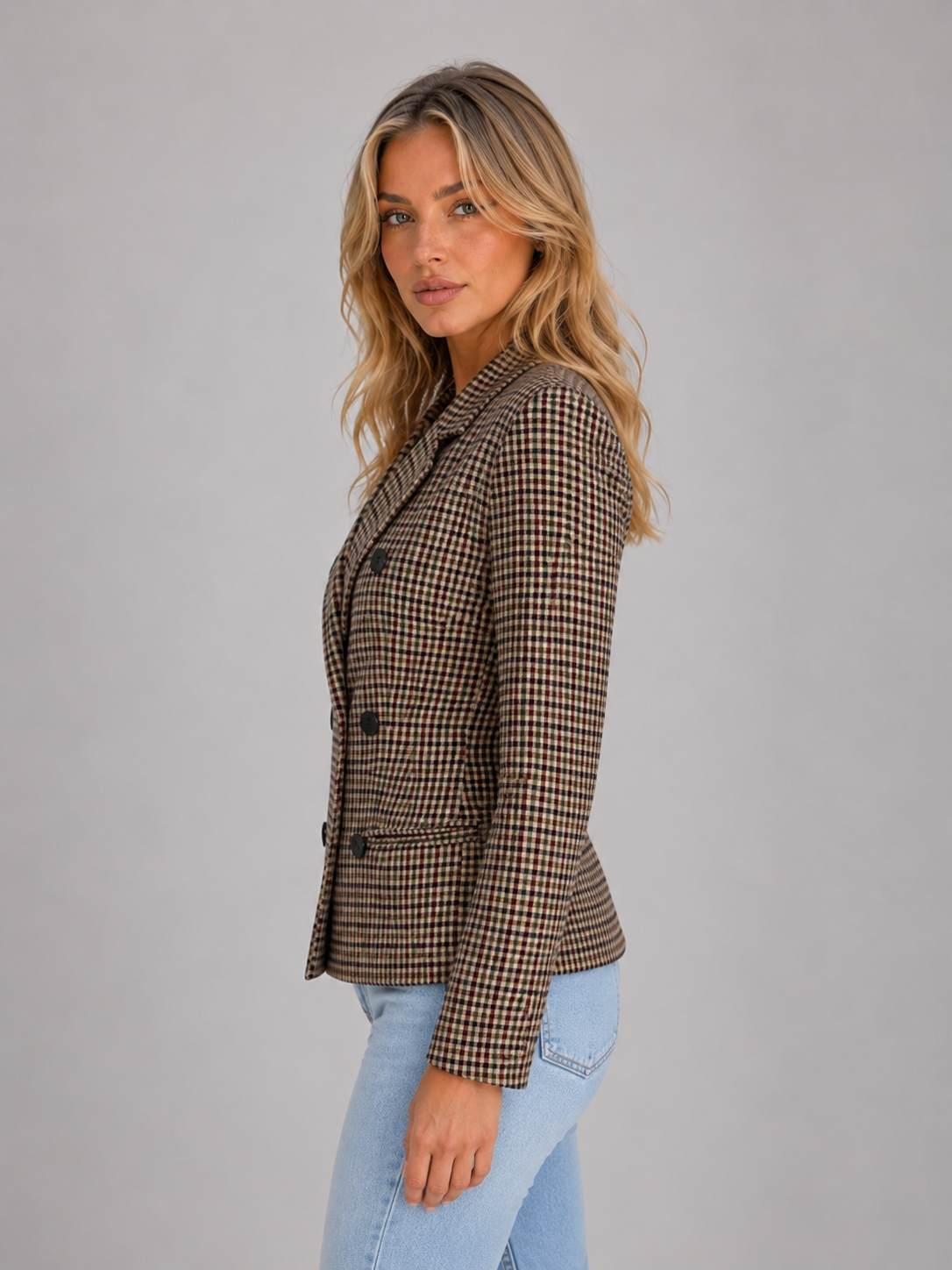 Feathorne Women's Taupe Checked Double Breasted Blazer - view 3