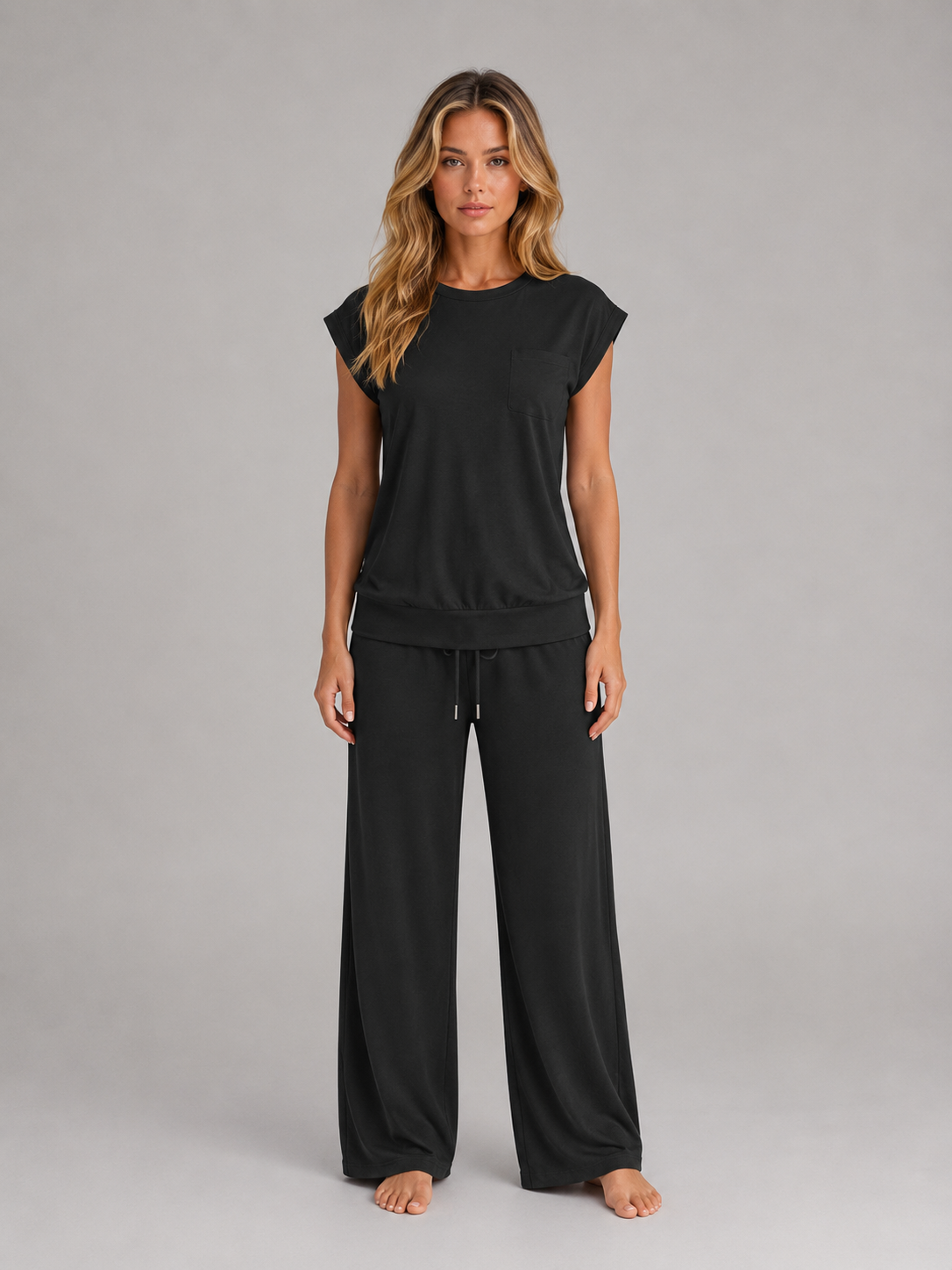 Feathorne Women's Maeve Two-Piece Lounge Set - wide-leg trouser detail