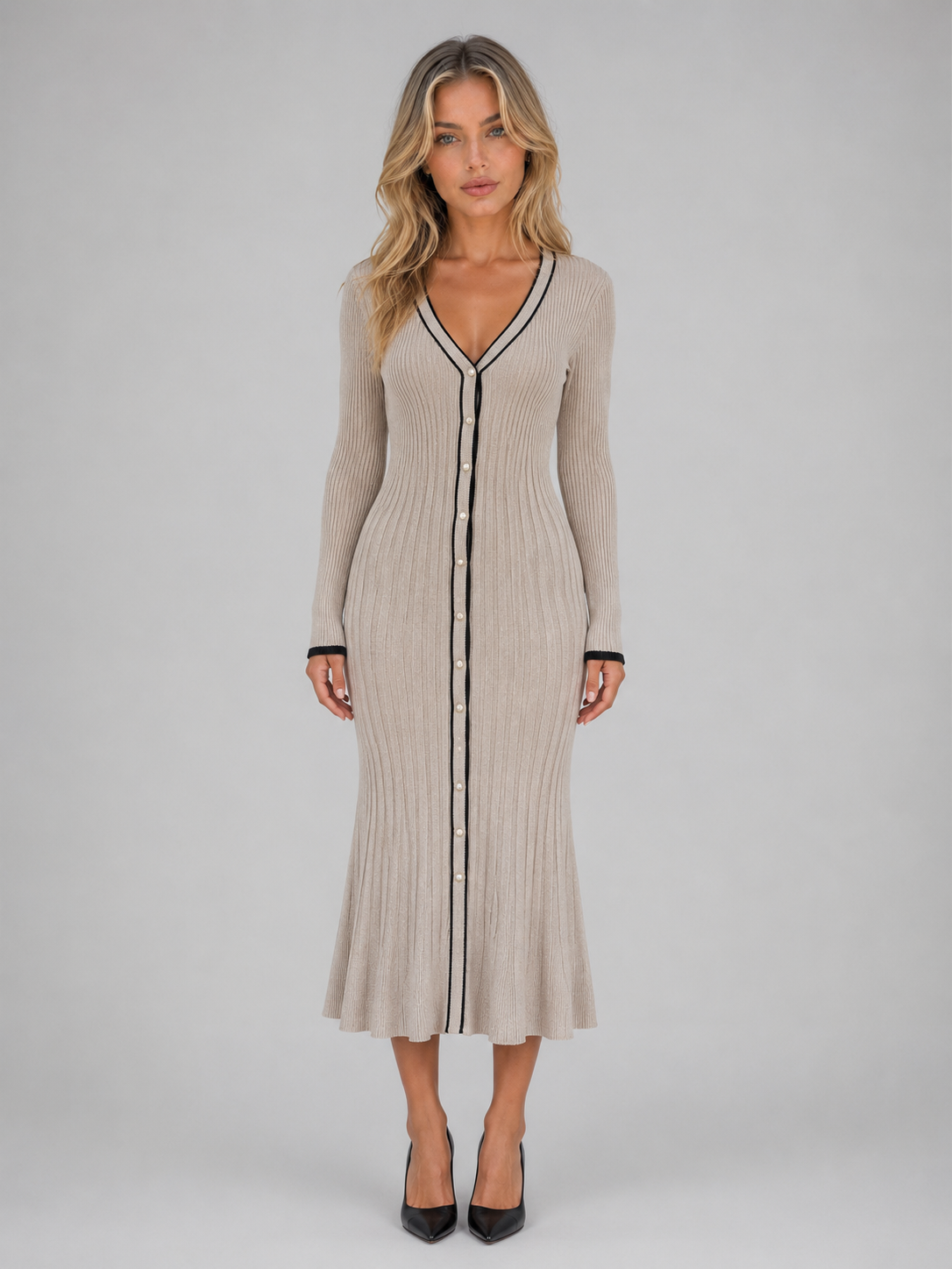 Feathorne Women's V-Neck Button Front Midi Dress - view 1