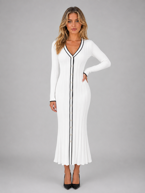Feathorne Women's V-Neck Button Front Midi Dress - view 5
